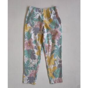 Vtg 80s Pastel Floral High Rise Cropped Pants / CARLING BASSETT / 11 / Rayon